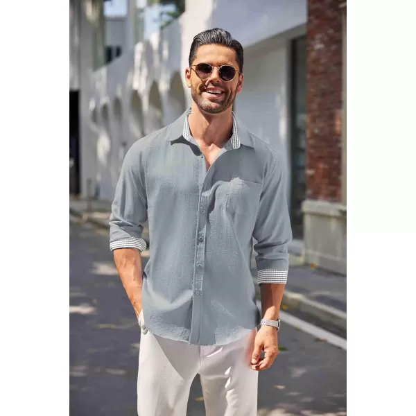 COOFANDY Men's Linen Button Down Shirt Long Sleeve Casual Beach Shirts with Pocket