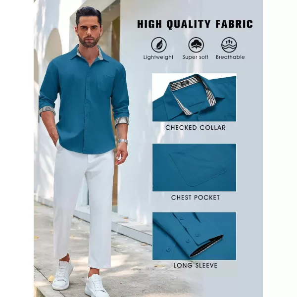 COOFANDY Men's Linen Button Down Shirt Long Sleeve Casual Beach Shirts with Pocket