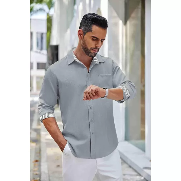 COOFANDY Men's Linen Button Down Shirt Long Sleeve Casual Beach Shirts with Pocket