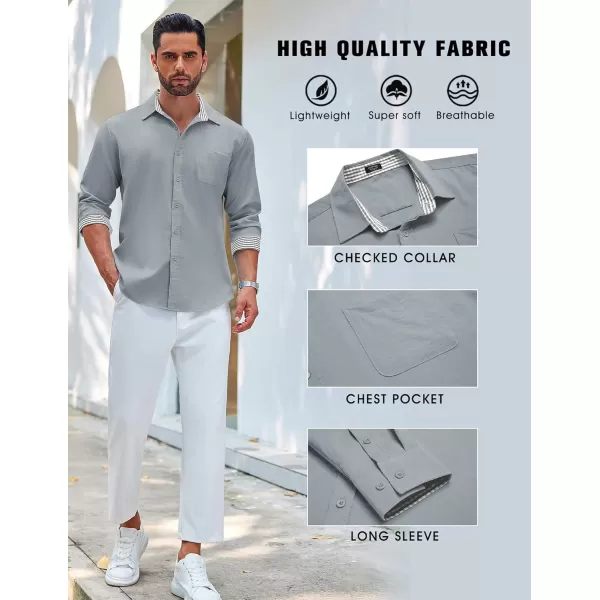 COOFANDY Men's Linen Button Down Shirt Long Sleeve Casual Beach Shirts with Pocket