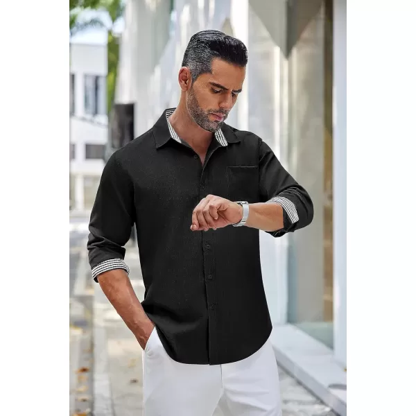 COOFANDY Men's Linen Button Down Shirt Long Sleeve Casual Beach Shirts with Pocket