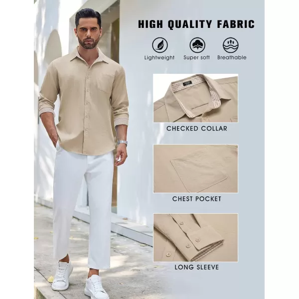 COOFANDY Men's Linen Button Down Shirt Long Sleeve Casual Beach Shirts with Pocket