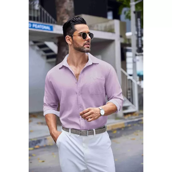 COOFANDY Men's Linen Button Down Shirt Long Sleeve Casual Beach Shirts with Pocket
