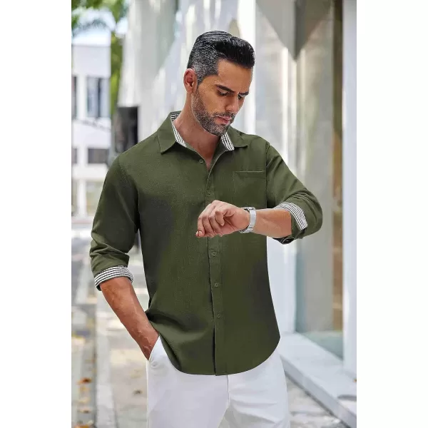 COOFANDY Men's Linen Button Down Shirt Long Sleeve Casual Beach Shirts with Pocket