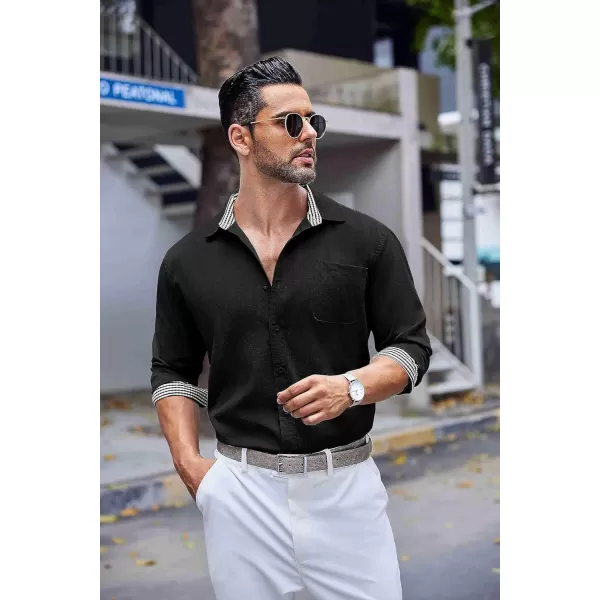 COOFANDY Men's Linen Button Down Shirt Long Sleeve Casual Beach Shirts with Pocket