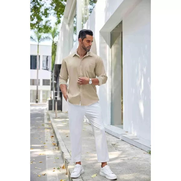 COOFANDY Men's Linen Button Down Shirt Long Sleeve Casual Beach Shirts with Pocket