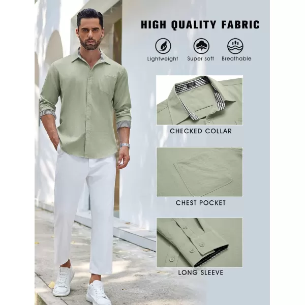 COOFANDY Men's Linen Button Down Shirt Long Sleeve Casual Beach Shirts with Pocket