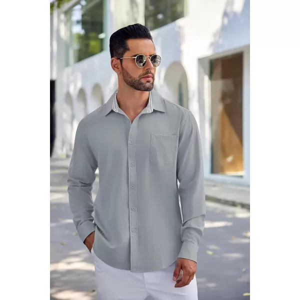 COOFANDY Men's Linen Button Down Shirt Long Sleeve Casual Beach Shirts with Pocket