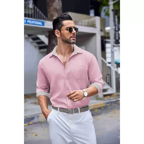 COOFANDY Men's Linen Button Down Shirt Long Sleeve Casual Beach Shirts with Pocket