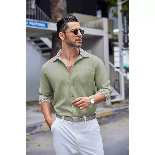 COOFANDY Men's Linen Button Down Shirt Long Sleeve Casual Beach Shirts with Pocket
