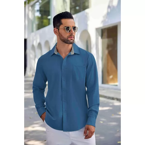 COOFANDY Men's Linen Button Down Shirt Long Sleeve Casual Beach Shirts with Pocket