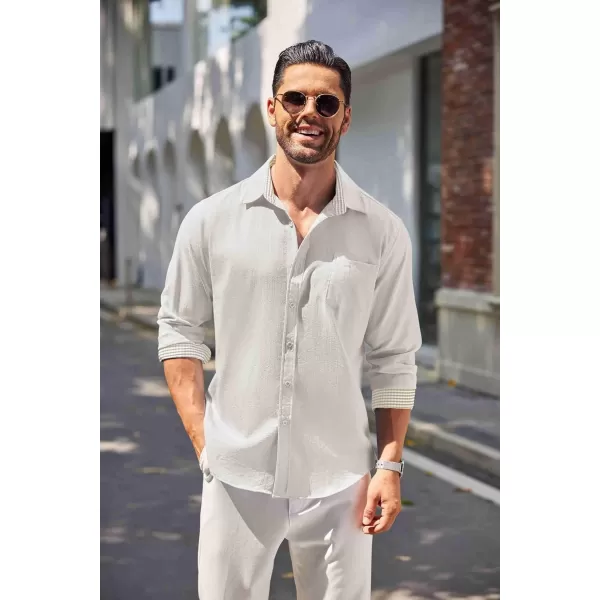 COOFANDY Men's Linen Button Down Shirt Long Sleeve Casual Beach Shirts with Pocket