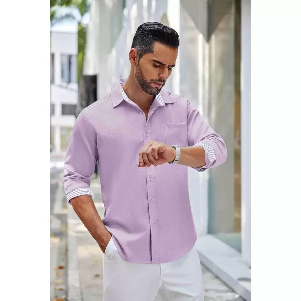 COOFANDY Men's Linen Button Down Shirt Long Sleeve Casual Beach Shirts with Pocket