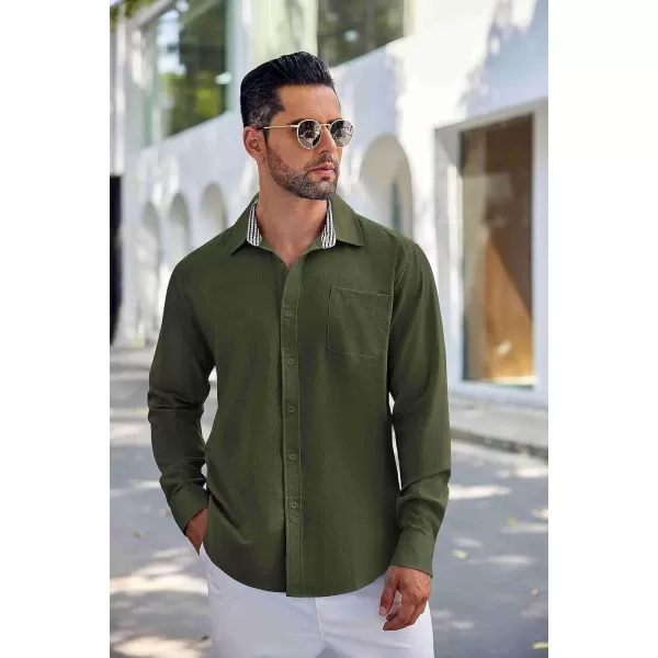 COOFANDY Men's Linen Button Down Shirt Long Sleeve Casual Beach Shirts with Pocket