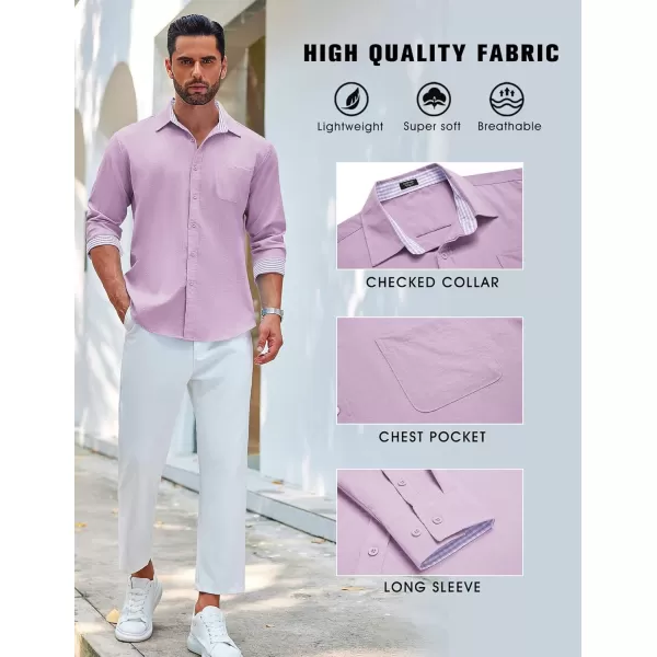 COOFANDY Men's Linen Button Down Shirt Long Sleeve Casual Beach Shirts with Pocket