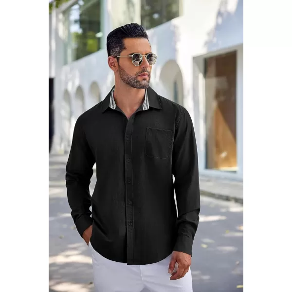 COOFANDY Men's Linen Button Down Shirt Long Sleeve Casual Beach Shirts with Pocket