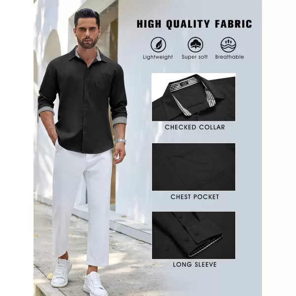 COOFANDY Men's Linen Button Down Shirt Long Sleeve Casual Beach Shirts with Pocket