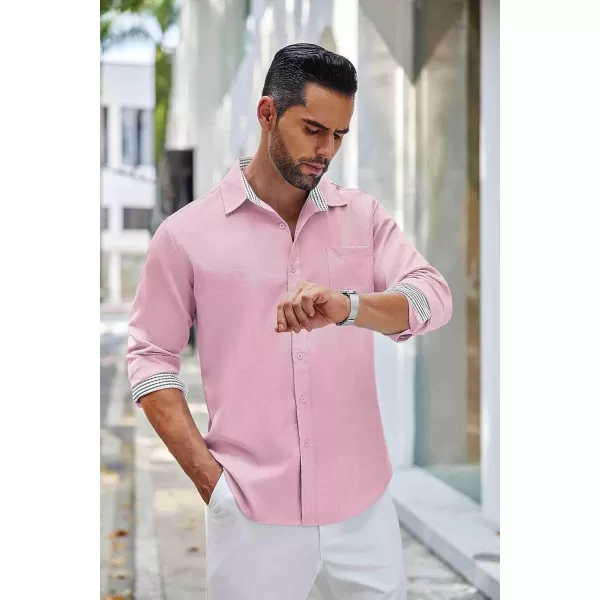 COOFANDY Men's Linen Button Down Shirt Long Sleeve Casual Beach Shirts with Pocket