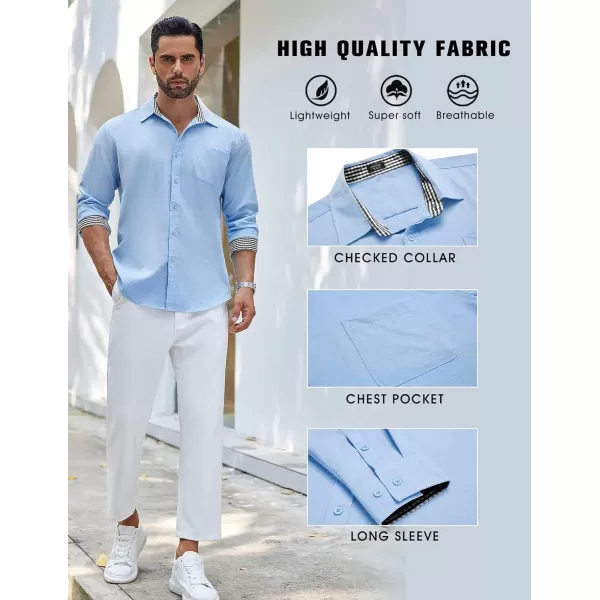 COOFANDY Men's Linen Button Down Shirt Long Sleeve Casual Beach Shirts with Pocket