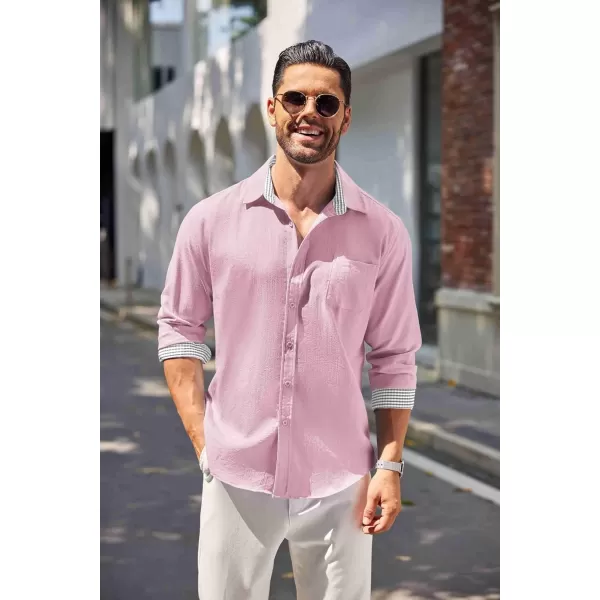 COOFANDY Men's Linen Button Down Shirt Long Sleeve Casual Beach Shirts with Pocket
