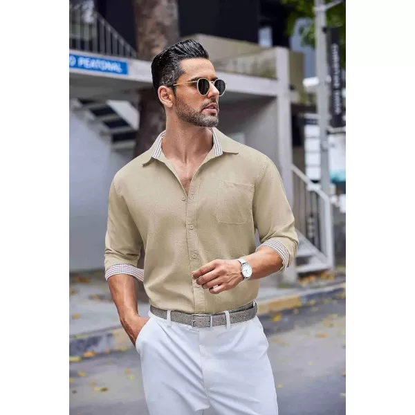 COOFANDY Men's Linen Button Down Shirt Long Sleeve Casual Beach Shirts with Pocket