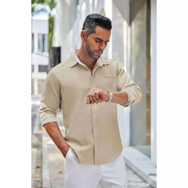 COOFANDY Men's Linen Button Down Shirt Long Sleeve Casual Beach Shirts with Pocket
