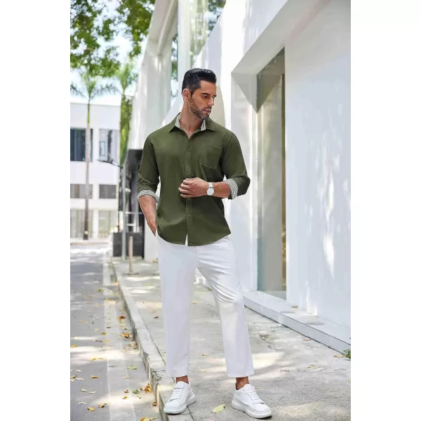 COOFANDY Men's Linen Button Down Shirt Long Sleeve Casual Beach Shirts with Pocket