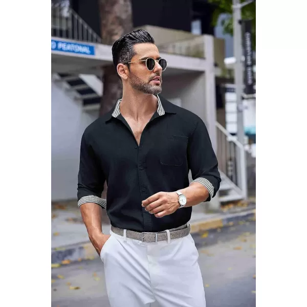 COOFANDY Men's Linen Button Down Shirt Long Sleeve Casual Beach Shirts with Pocket