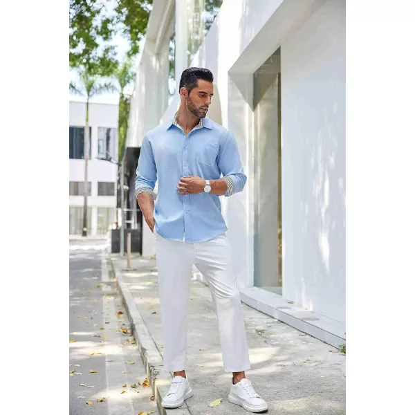 COOFANDY Men's Linen Button Down Shirt Long Sleeve Casual Beach Shirts with Pocket