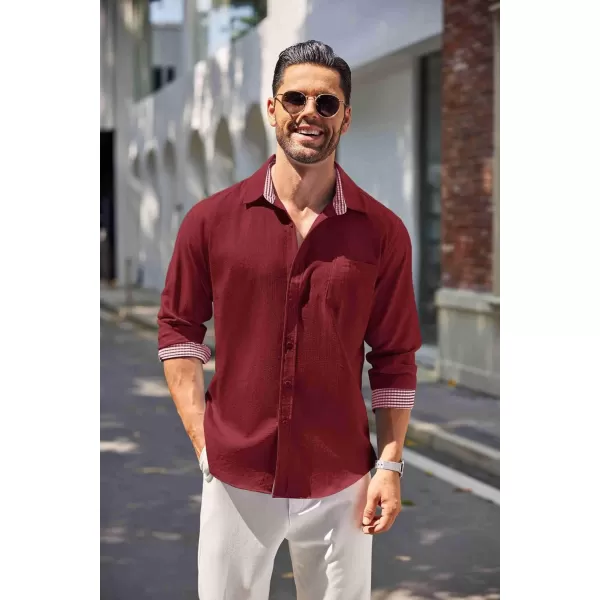 COOFANDY Men's Linen Button Down Shirt Long Sleeve Casual Beach Shirts with Pocket