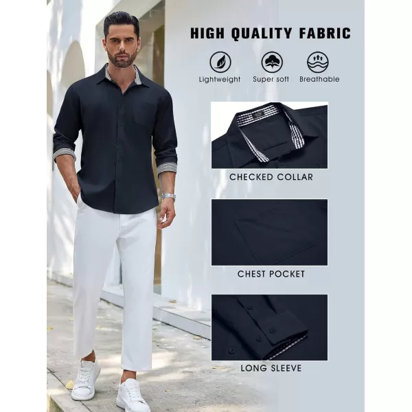 COOFANDY Men's Linen Button Down Shirt Long Sleeve Casual Beach Shirts with Pocket