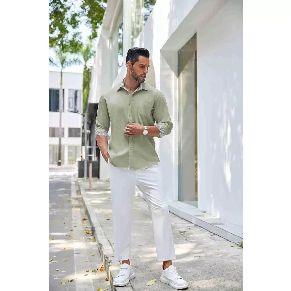 COOFANDY Men's Linen Button Down Shirt Long Sleeve Casual Beach Shirts with Pocket