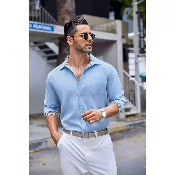 COOFANDY Men's Linen Button Down Shirt Long Sleeve Casual Beach Shirts with Pocket