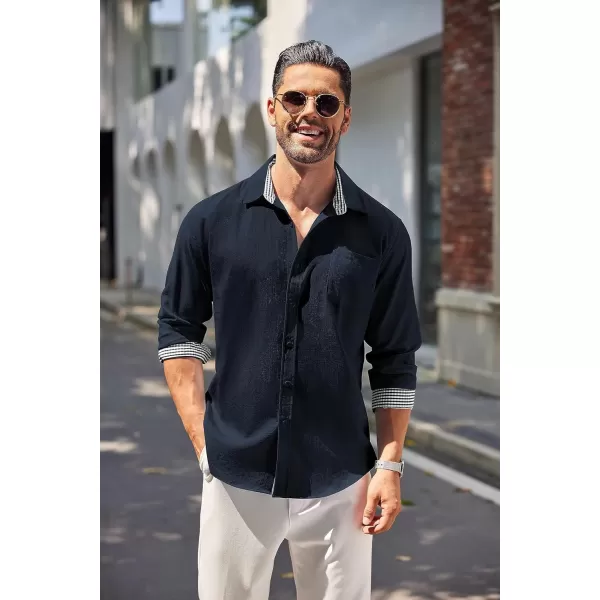 COOFANDY Men's Linen Button Down Shirt Long Sleeve Casual Beach Shirts with Pocket