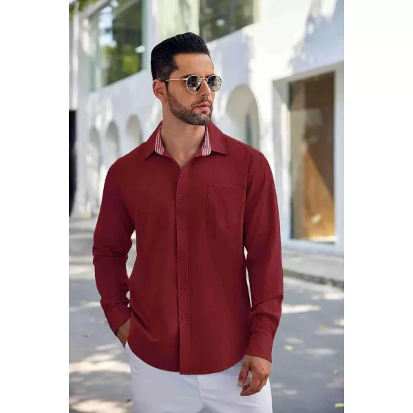 COOFANDY Men's Linen Button Down Shirt Long Sleeve Casual Beach Shirts with Pocket