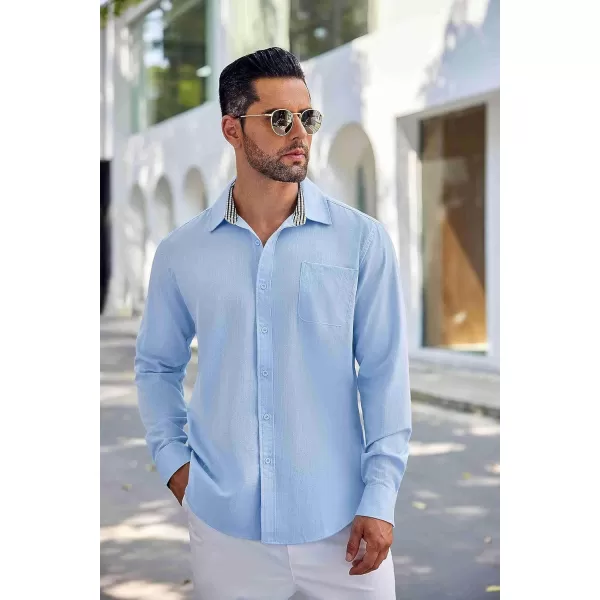 COOFANDY Men's Linen Button Down Shirt Long Sleeve Casual Beach Shirts with Pocket