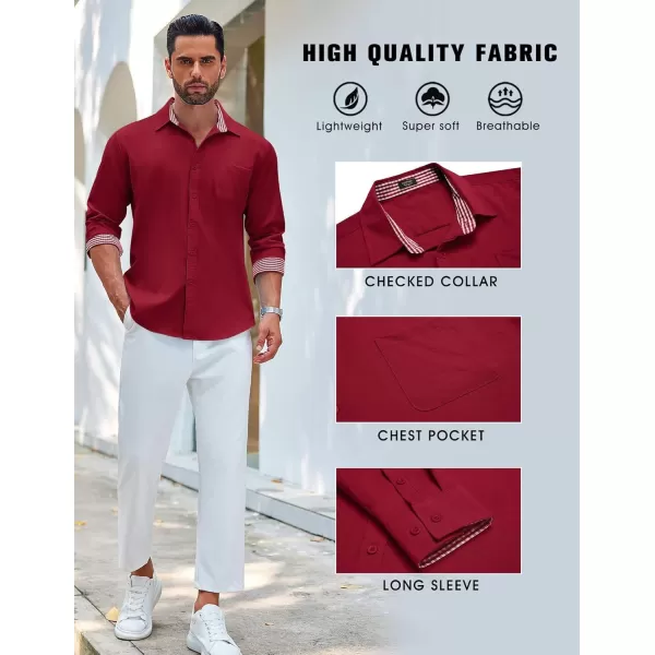COOFANDY Men's Linen Button Down Shirt Long Sleeve Casual Beach Shirts with Pocket