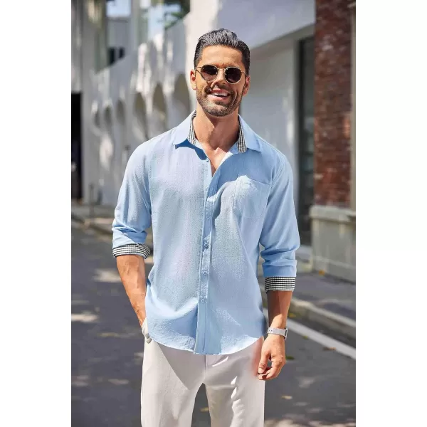 COOFANDY Men's Linen Button Down Shirt Long Sleeve Casual Beach Shirts with Pocket