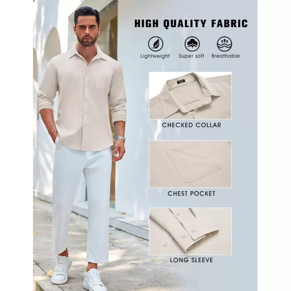 COOFANDY Men's Linen Button Down Shirt Long Sleeve Casual Beach Shirts with Pocket