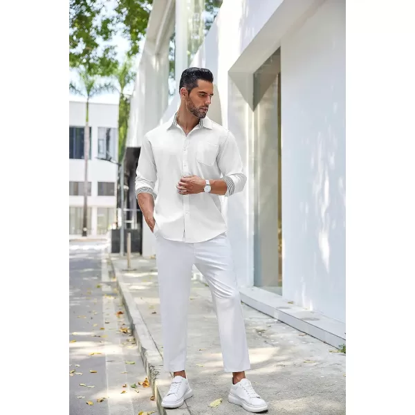 COOFANDY Men's Linen Button Down Shirt Long Sleeve Casual Beach Shirts with Pocket