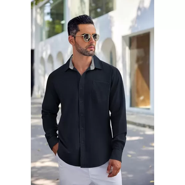 COOFANDY Men's Linen Button Down Shirt Long Sleeve Casual Beach Shirts with Pocket