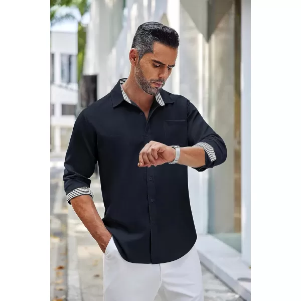 COOFANDY Men's Linen Button Down Shirt Long Sleeve Casual Beach Shirts with Pocket