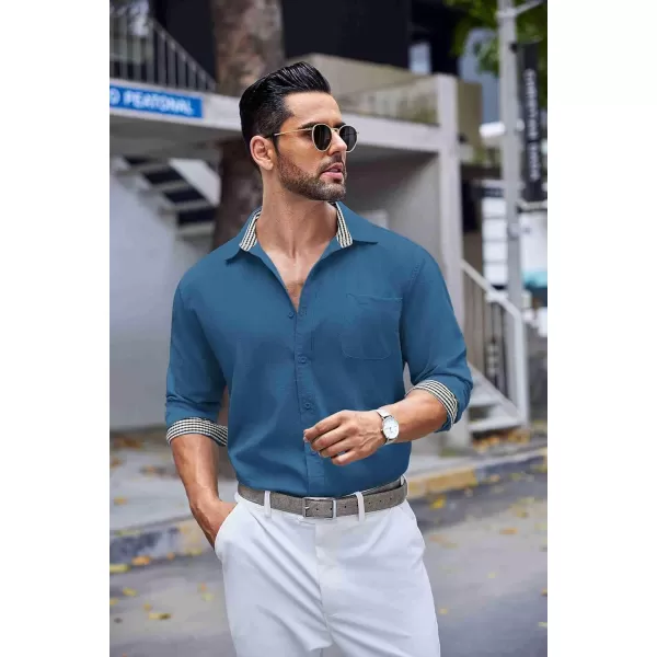 COOFANDY Men's Linen Button Down Shirt Long Sleeve Casual Beach Shirts with Pocket