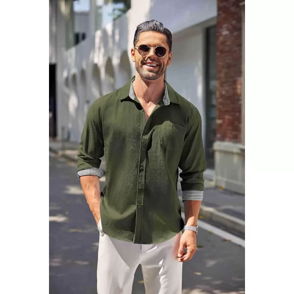 COOFANDY Men's Linen Button Down Shirt Long Sleeve Casual Beach Shirts with Pocket
