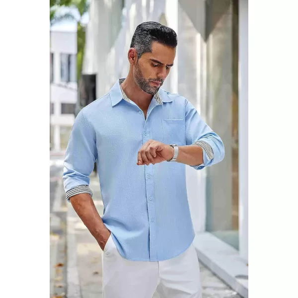 COOFANDY Men's Linen Button Down Shirt Long Sleeve Casual Beach Shirts with Pocket