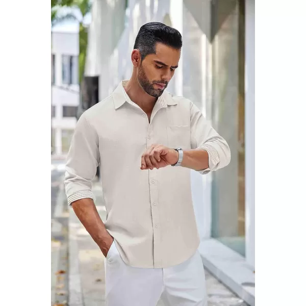 COOFANDY Men's Linen Button Down Shirt Long Sleeve Casual Beach Shirts with Pocket