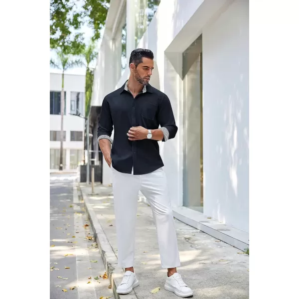 COOFANDY Men's Linen Button Down Shirt Long Sleeve Casual Beach Shirts with Pocket