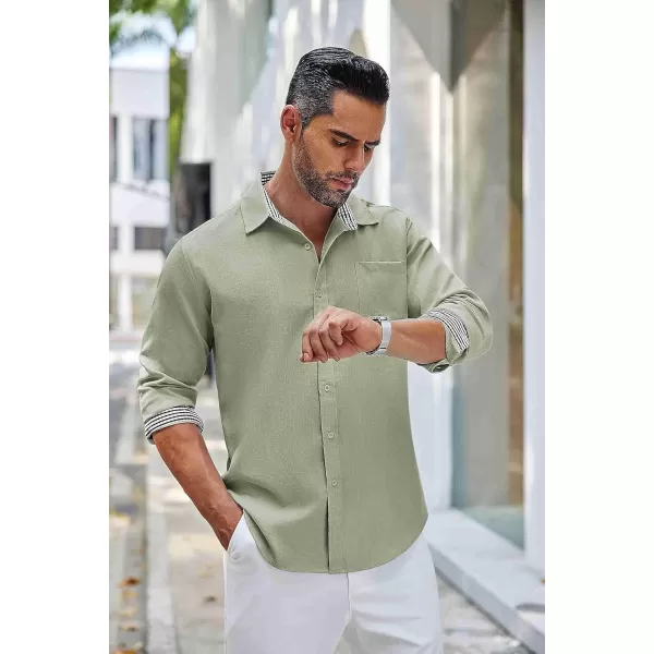 COOFANDY Men's Linen Button Down Shirt Long Sleeve Casual Beach Shirts with Pocket
