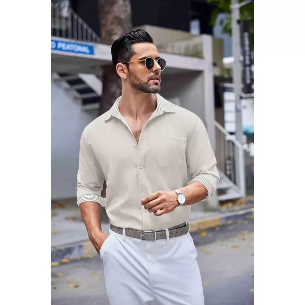 COOFANDY Men's Linen Button Down Shirt Long Sleeve Casual Beach Shirts with Pocket