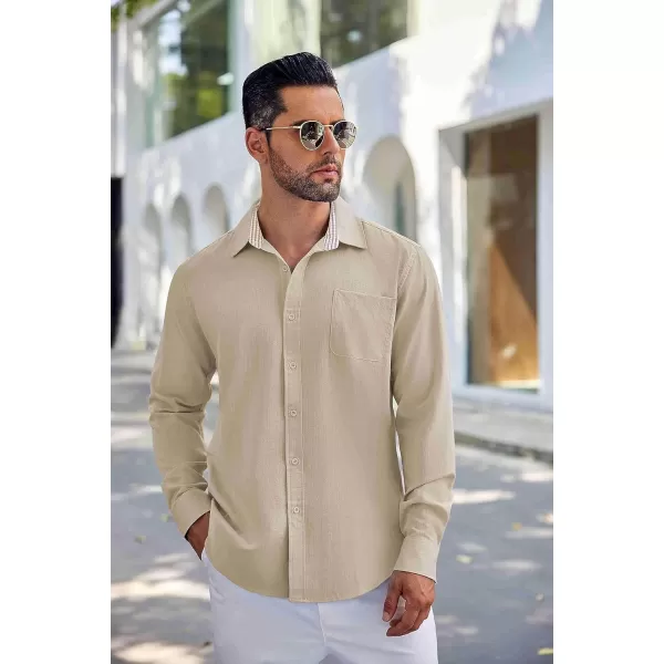 COOFANDY Men's Linen Button Down Shirt Long Sleeve Casual Beach Shirts with Pocket